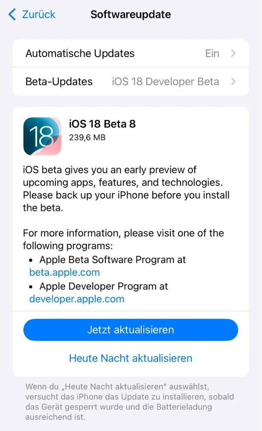 东光苹果手机维修分享苹果 iOS / iPadOS 18 开发者预览版 Beta 8 发布 